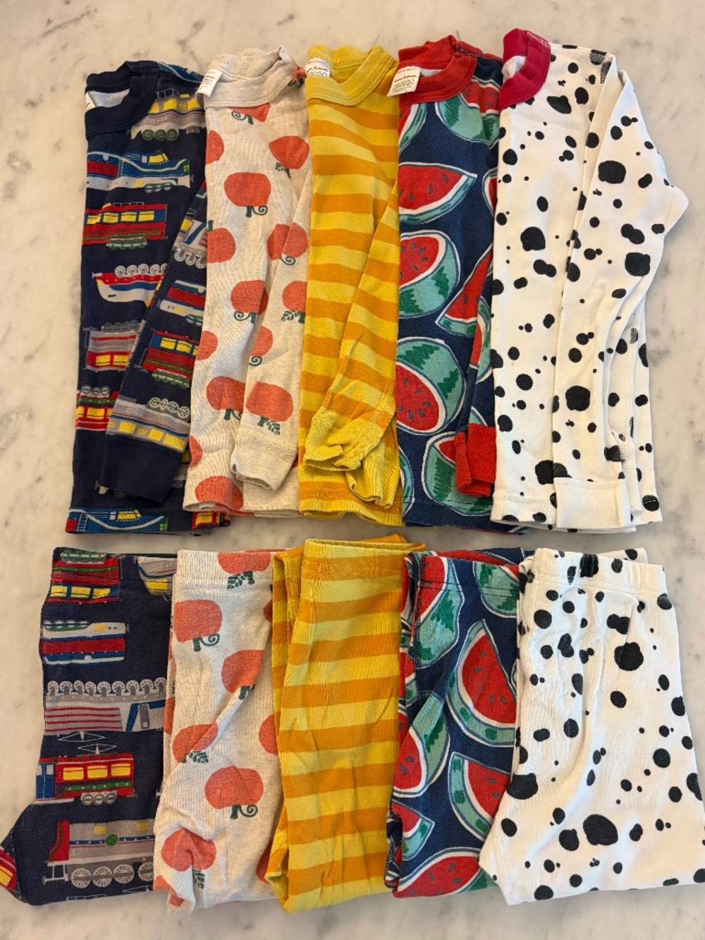 Hanna Andersson Long John Pajamas 120 (6-7) Pumpkin Watermelon Trains